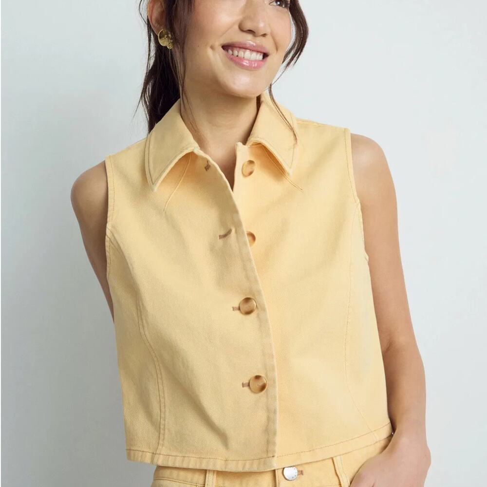 Tanya Taylor Butter Yellow Denim Vest Top SIZE 4 Waistcoat Western Designer $345